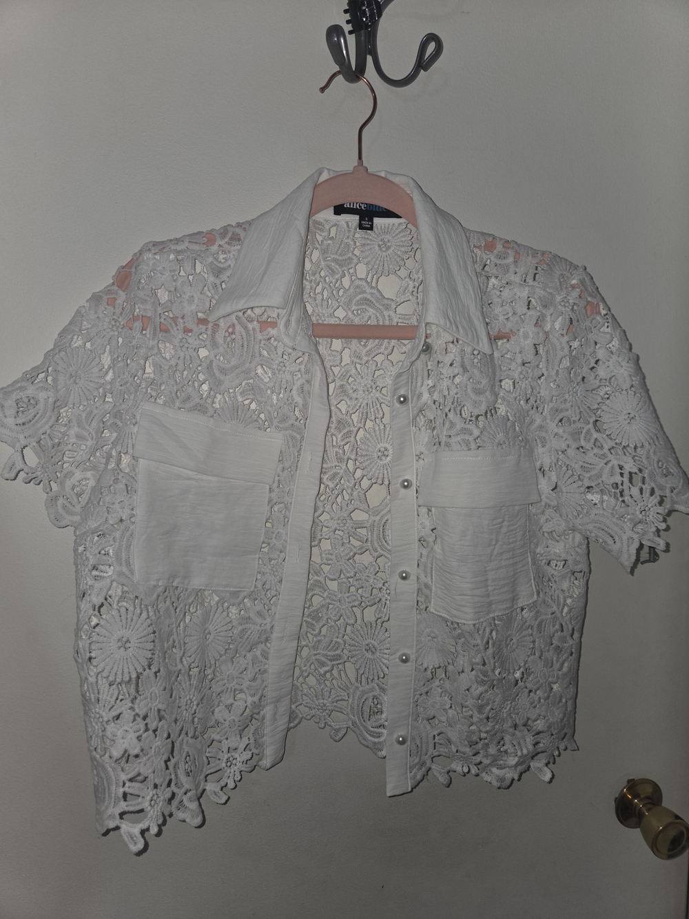 Alice Blue White Crochet Lace Top with Floral Motif